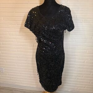 Nancy Johnson Black Sequins Beaded Vintage Cocktail Dress, Women’s Size Medium
